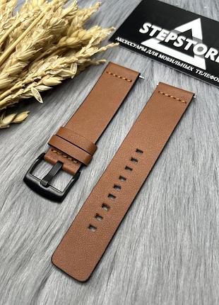 Ремінець шкіряний 22 мм для samsung amazfit xiaomi huawei honor garmin square світло-коричневий