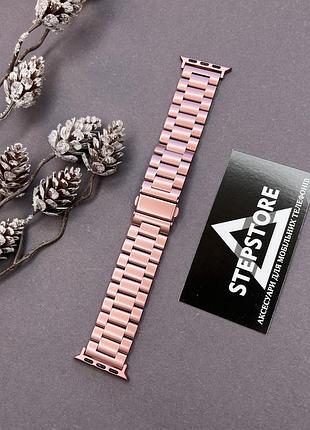 Браслет ремешок металлический для apple watch 42 44 45 49 ultra мм series 2 3 4 5 6 7 se застежка 4. розовое золото