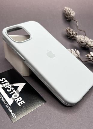 Чохол для iphone 15 silicone case квадратний з мікрофіброю закритим низом силіконовий сіро-блакитний (mist blue)