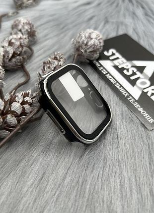 Чохол бампер 360 для apple watch 41 mm мм квадратний series 7 8 захисне скло протиударний 5. серебристый с черным