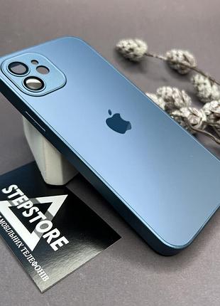 Чехол стеклянный glass case matte iphone 12 матовый закрытая камера с линзами 3. синий
