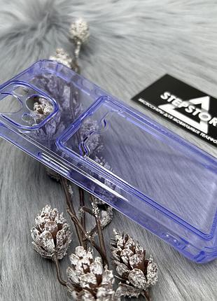 Чохол силіконовий для iphone 14 з кишенькою для картки протиударний прозорий full camera фіолетовий