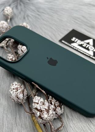 Чохол для iphone 14 pro max (6.7) silicone case full 360 квадратний із мікрофіброю закритим низом силіконовий 5. темно-зелений (forest green)