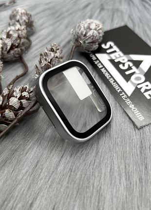 Чохол бампер 360 для apple watch 41 mm мм квадратний series 7 8 захисне скло протиударний 6. сріблястий матовий