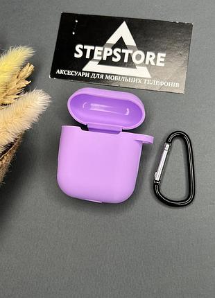 Чохол силіконовий для apple airpods 1 2 з карабіном тонкий однотонний протиударний 9. фіалковий