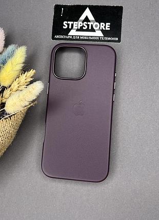 Чехол leather case для iphone 16 pro max с magsafe с анимацией под кожу с закрытым низом фиолетовый (dark purple) 3