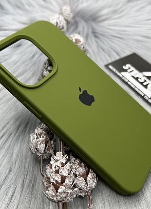 Чохол для iphone 15 pro silicone case квадратний із мікрофіброю закритим низом силіконовий 8. зелений (army green)