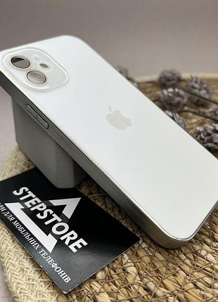 Чехол для iphone 12 стеклянный acrylics titanium case с линзами на камеру матовый белый (pearly white)