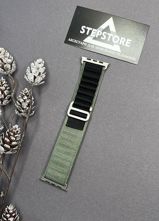 Ремешок alpine loop для apple watch 42 44 45 49 ultra mm мм series 2 3 4 5 6 7 se тканевый 10. зеленый-черный