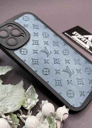 Чехол для iphone 12 pro max вставка lv силиконовый кожаный закрытая камера противоударный синий