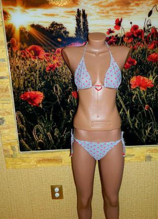 Смугастий купальник з маленькими сердечками р. 42-44 чашка а-в top shop