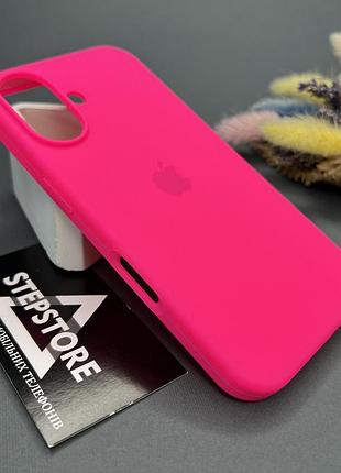 Чохол для iphone 16 plus silicone case з мікрофіброю закритим низом силіконовий протиударний 16. фуксия (barbie pink)