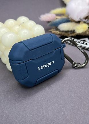 Чехол для apple airpods pro spigen силиконовый толстый с карабином противоударный синий