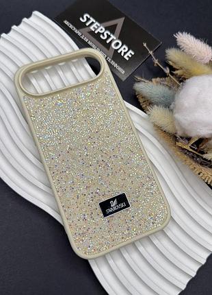 Чехол для iphone 17 air с камушками стразами силиконовый противоударный блестящий женский бежевый