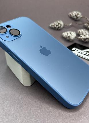 Чехол стеклянный для iphone 14 glass case magsafe матовый закрытая камера с линзами синий (navy blue)