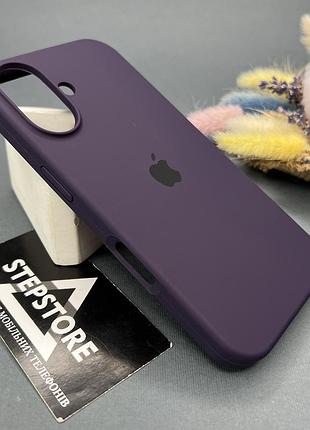 Чехол для iphone 16 plus silicone case с микрофиброй закрытым низом силиконовый противоударный 3. фиолетовый (deep purple)