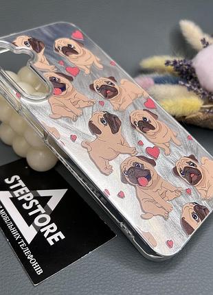 Чехол для samsung a15 / m15 с рисунком мопсы глянцевый переливается с узором противоударный