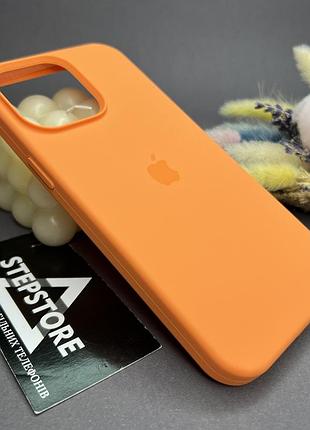 Чехол для iphone 15 pro max silicone case квадратный с микрофиброй закрытым низом силиконовый оранжевый (apricot)