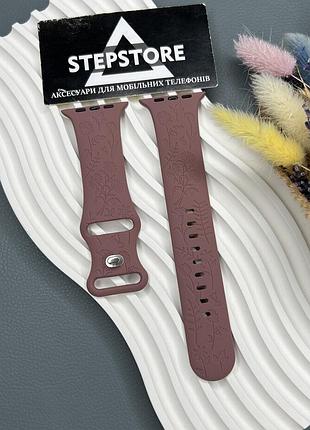Ремінець силіконовий s-m для apple watch 42 44 45 49 ultra mm series 1 2 3 4 5 6 7 se з квітковим принтом бордовий
