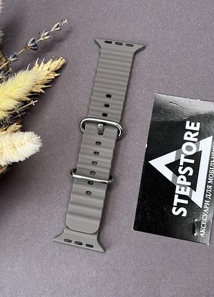 Ремінець силіконовий для apple watch 42 44 45 49 ultra mm series 1 2 3 4 5 6 7 se ocean loop 2. сірий (cocoa)