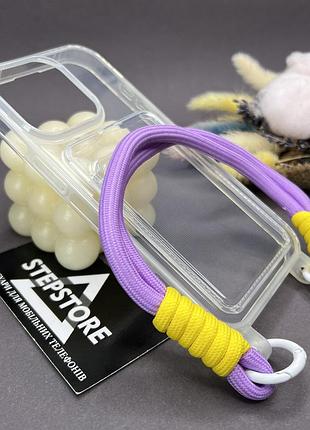 Чехол для iphone 16 pro с двойным шнурком на руку кармашком для карточки прозрачный силиконовый противоударный