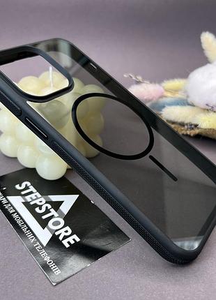 Чехол для iphone 15 pro max magsafe прозрачный затемненный с резиновым ободком противоударный магнитный