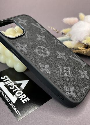 Чехол для iphone 15 силиконовый со вставкой под кожу с узором brand leather противоударный