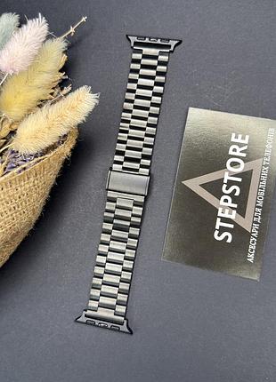 Браслет ремінець металевий для apple watch 42 44 45 49 ultra мм series 2 3 4 5 6 7 se застібка