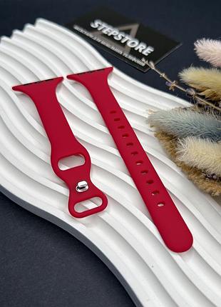 Ремешок силиконовый тонкий для apple watch 44 45 46 49 ultra mm series 4 5 6 7 8 9 10 11 se браслет на кнопке красный