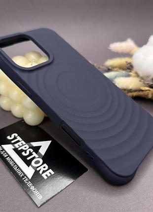 Чохол для iphone 16 pro max з magsafe матовий протиударний силіконовий магнітний крузі темно-синій