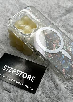 Чохол для iphone 14 pro з magsafe кольоровим візерунком із блискітками переливається протиударний прозорий