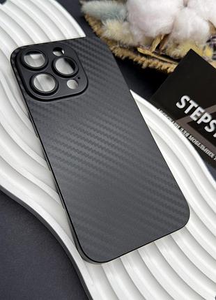 Чехол для iphone 15 pro карбоновый ультратонкий противударный с закрытой камерой carbon