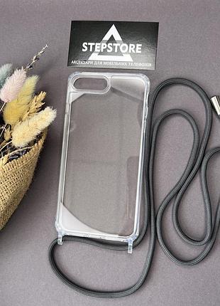 Чехол для iphone 7 plus / 8 plus со шнурком на шею плечо прозрачный силиконовый толстый противоударный