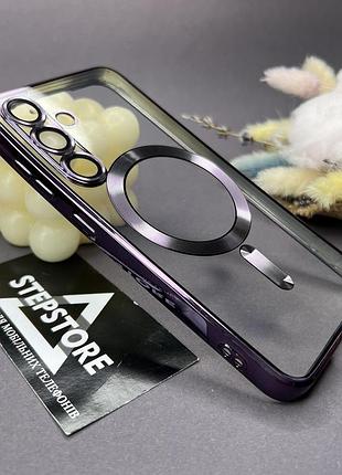 Чехол для samsung s25 с magsafe линзами на камеру прозрачный хромирован ободок противоударный магнитом