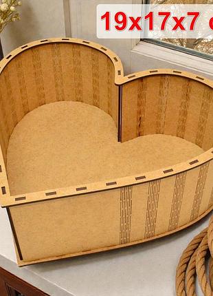 Подарочная коробка открытого типа в форме сердца 19х7см, деревянная коробочка из мдф для подарка сердечко бокс под наполнение