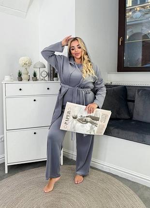 Велюрова піжама трійка штани , халат та футболка