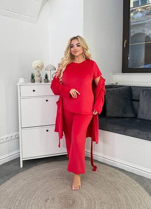 Велюрова піжама трійка штани , халат та футболка