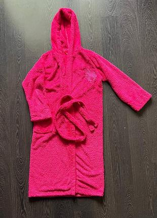 Яскраво-рожевий махровий халат з капюшоном та поясом