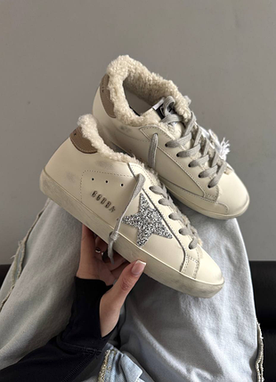 Golden goose superstar white / silver / beige fur premium