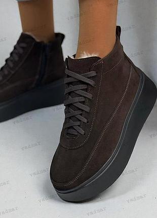 36-41 рр деми/зима ботинки- кеды натуральная замша/кожа черный, шоколад, капучино