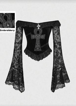 Велюрова блуза з рукавами кльош