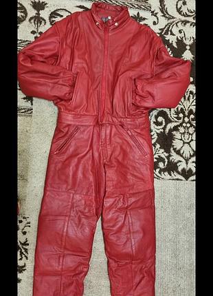 Винтажный байкерский комбинезон из кожи