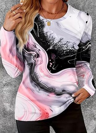 Лонгслив футболка женская s повседневная модная с длинным рукавом кофта с абстрактным принтом