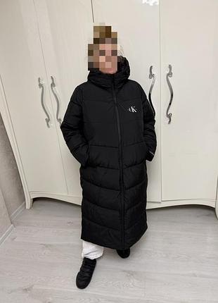Пуховик куртка довга чорна calvi klein великого розміру