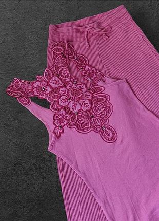 Комплект рожевий майка ажурна+штани палацо