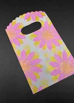 Подарункові поліетиленові пакети 9х15см ромашки. колір розовий. / подарункові поліетиленові пакети 9х15см ромашки. колір розовий.