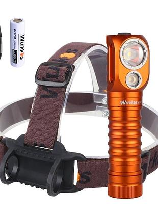Фонарь налобный wurkkos hd20 lh351d 5000к + аккумулятор 21700 5000mah orange