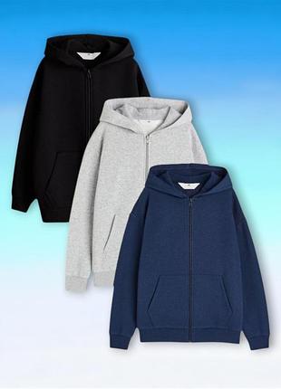 Теплая олимпийка h&amp;m для мальчика 146 152 158 164 170 серая черная серая зепка кофта на замке