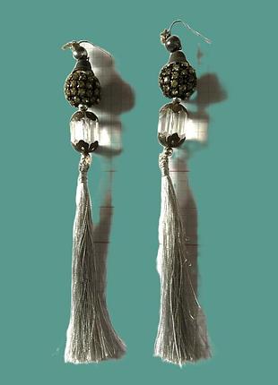 Серьги boho длинные камешки кисти  l-16см бижутерия