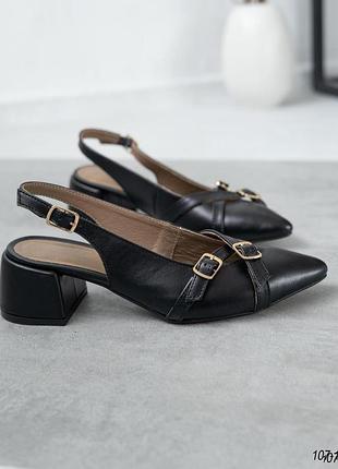107-1 босоножки слингбеки черная кожа